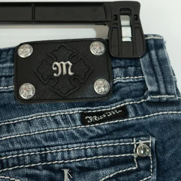 Miss Me Jeweled Boot Jeans y2k Bedazzled Iron Cross Embroidered Flare Denim - Picture 7 of 11